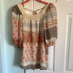 DAVI & DANI Boho Floral Patchwork Blouse